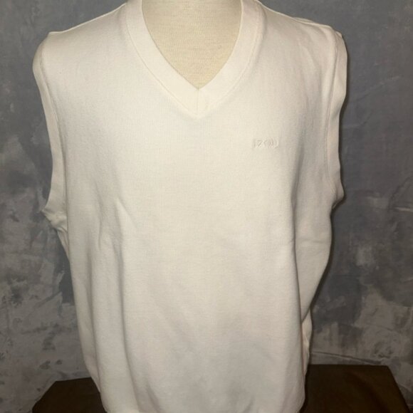 Izod Mens Golf Sweater Vest Beige Size XXL Cotton EUC Knit Pattern - Picture 1 of 3